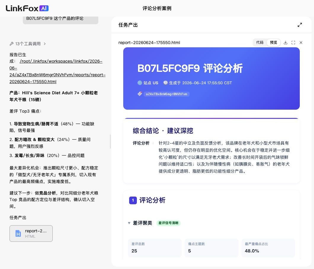 市场分析:评论分析 案例截图